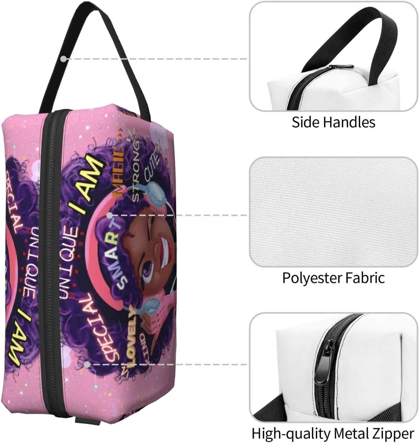 Cute African Black Girl Travel Makeup Bag Large Cosmetic Bag Makeup Case Organizer for Women Magic