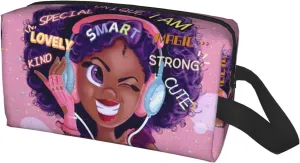 Cute African Black Girl Travel Makeup Bag Large Cosmetic Bag Makeup Case Organizer for Women Magic