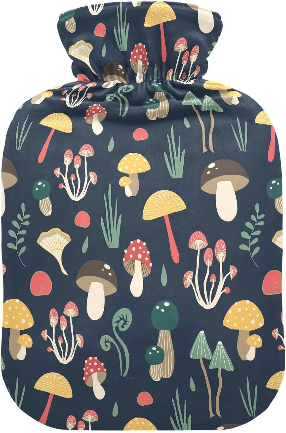 Cute Mushrooms Black Classic Hot Water Bottle with Cover 2L Reusable Hot Water Bag Hot Water Bed Warmer for Menstrual Cramps, Neck, Shoulder, Back Pain Relief