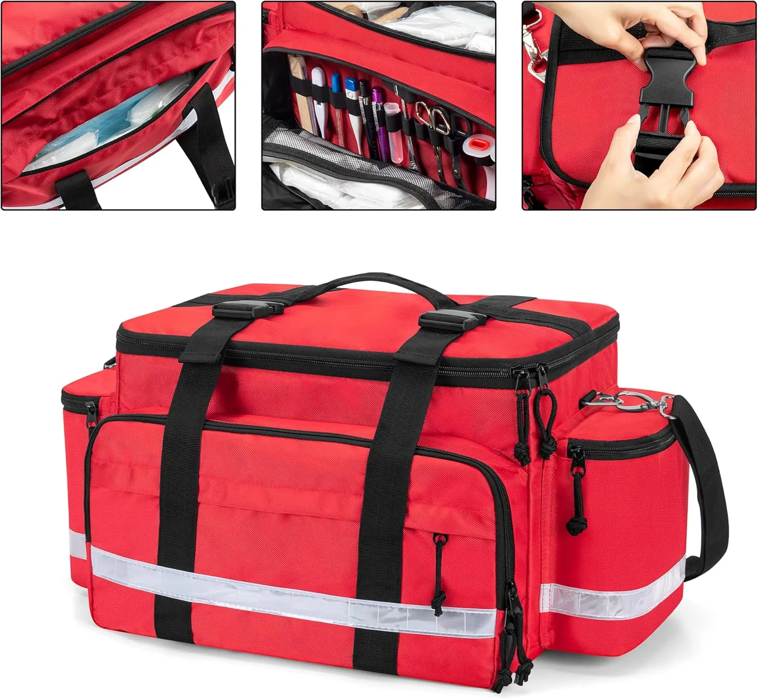 Damero Medical Supplies Bag, Emergency Responder Trauma Bag Medical Bag with Detachable Dividers and Top Buckles, Ideal for EMT, EMS, Paramedics, Red(BAG ONLY)