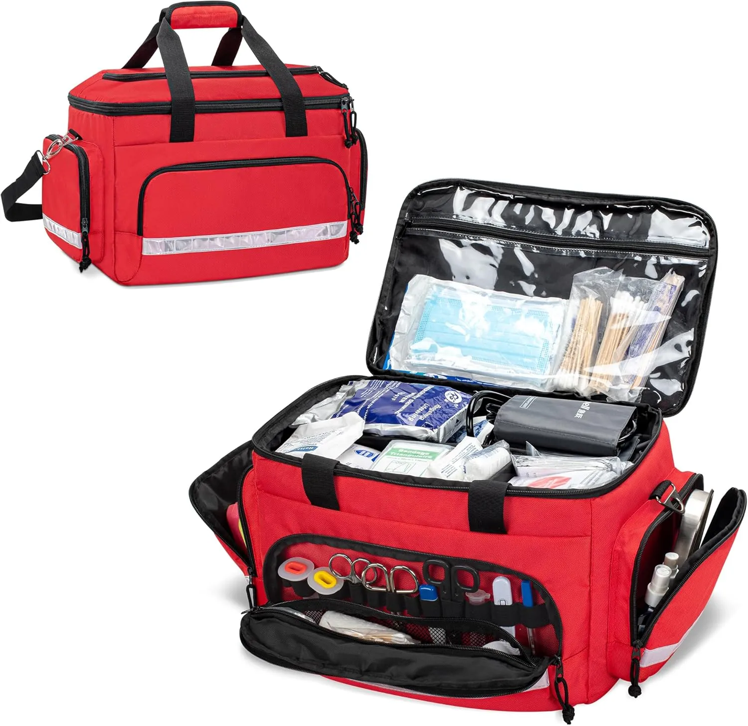 Damero Medical Trauma Bag, First Aid Bags Empty Medical Bag with Detachable Dividers, Ideal for Nurse, Physical Therapists, Doctors, Red (BAG ONLY)