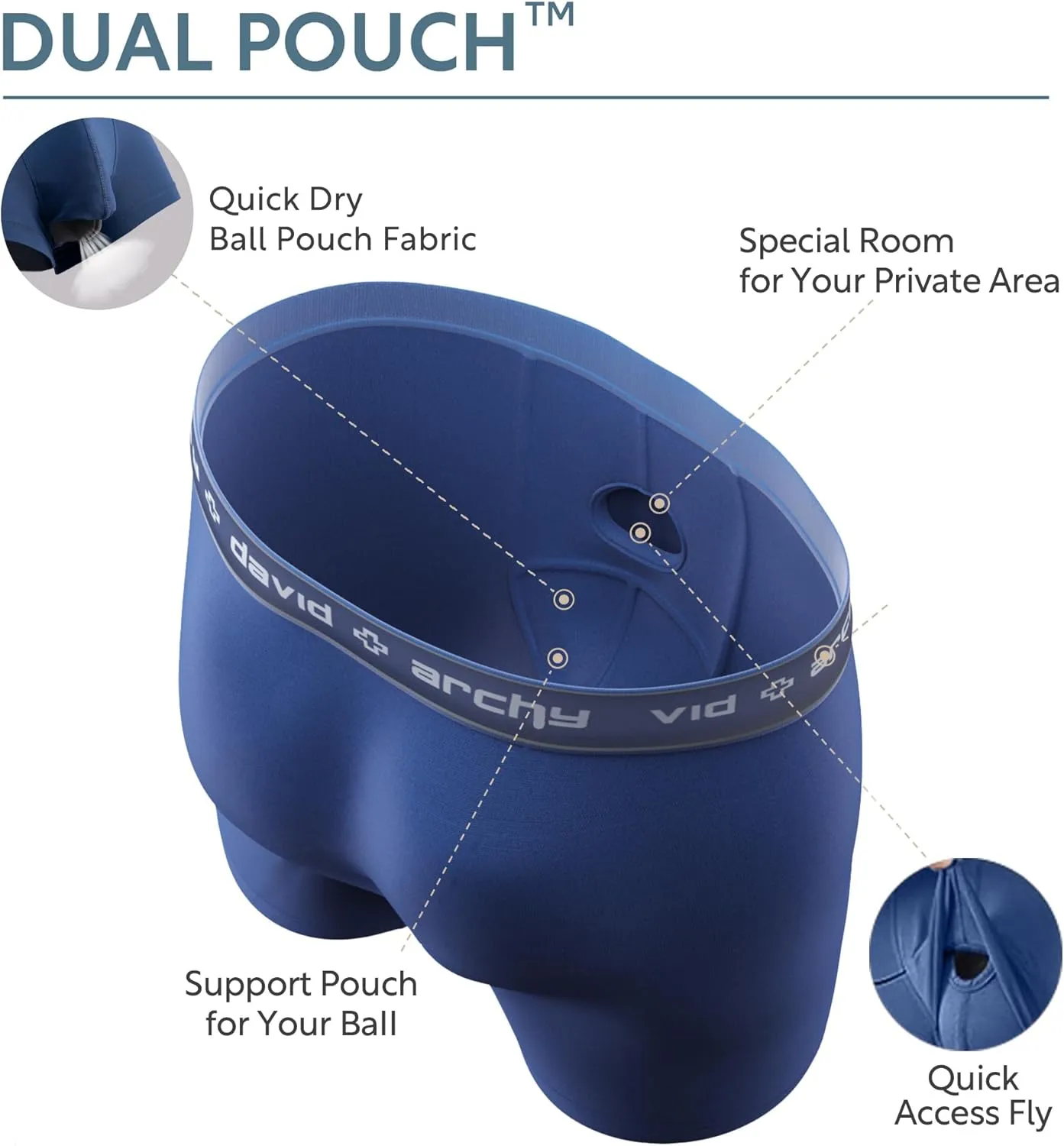 DAVID ARCHY Men's Soft Underwear Micro Modal Dual Pouch Trunks Ball Pouch Bulge Enhancing Boxer Briefs for Men 3 or 4 Pack