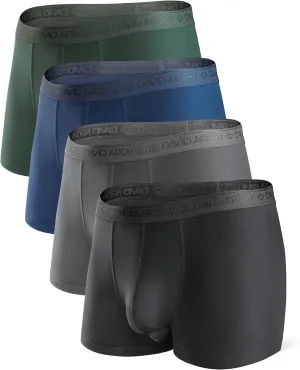 DAVID ARCHY Men's Soft Underwear Micro Modal Dual Pouch Trunks Ball Pouch Bulge Enhancing Boxer Briefs for Men 3 or 4 Pack
