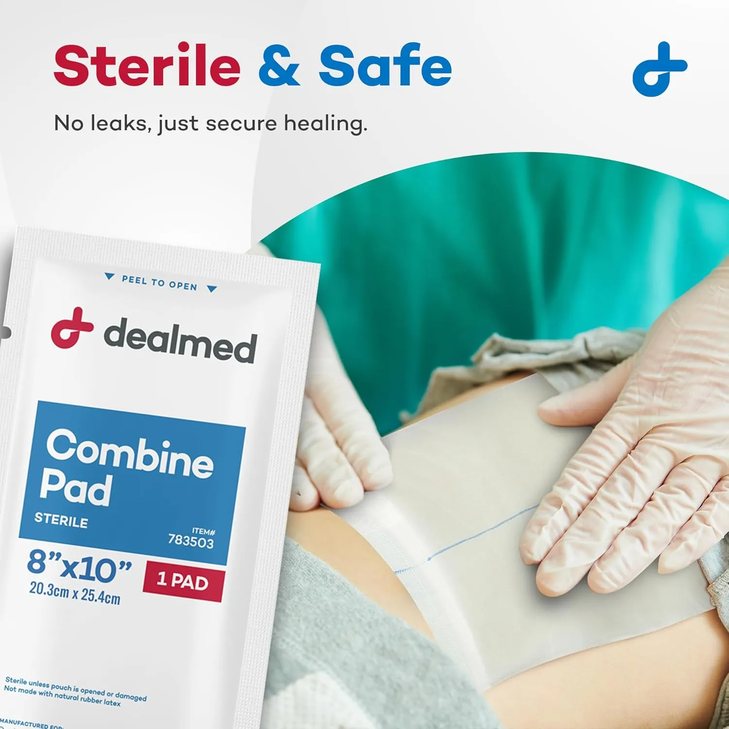 Dealmed Abdominal Combine Pads 8"x10" (24-Pack) Sterile Individually Wrapped, ABD Pads, Absorbent, Non Adherent for Wound Care, Drainage, First Aid, 24/Box (1 Pack)