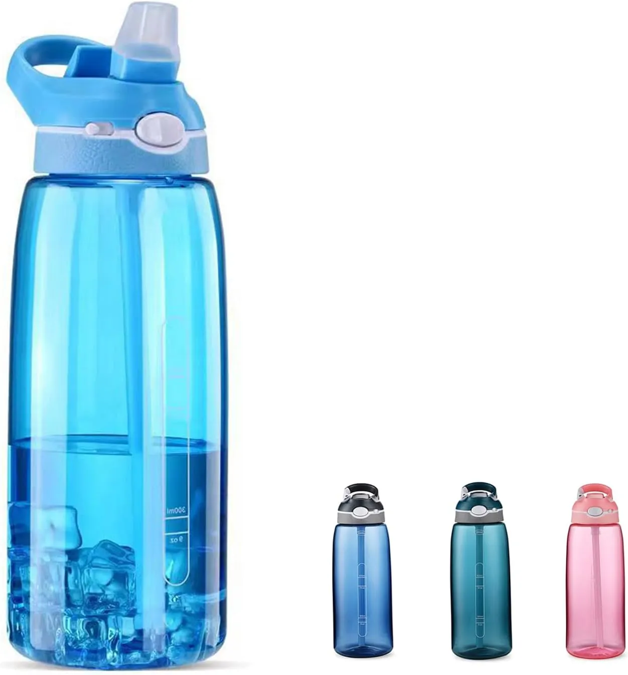 DEARART 32oz Light Blue Water Bottles With Straw, Clear Water Bottle BPA FREE Leakproof Has Handle Easy Carried, Suit Sports School Gym Office Walk Work etc.