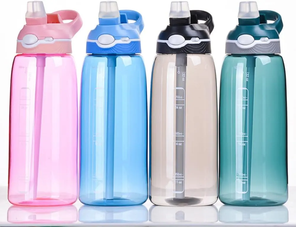 DEARART 32oz Light Blue Water Bottles With Straw, Clear Water Bottle BPA FREE Leakproof Has Handle Easy Carried, Suit Sports School Gym Office Walk Work etc.