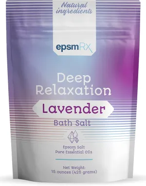 Deep Relaxation Bath Salt 15 Oz Epsom Salt Bath Soak Pouch, Lavender Essential Oil