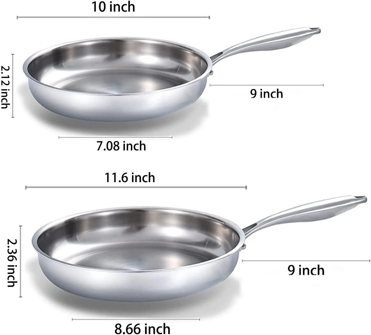 DELARLO Tri-Ply Stainless Steel Pan Set, 9" & 11",Compatible with All Cooktops Up to 600℉, Stainless Steel Frying Pan Set, Durable, Fast Even Heat, Cooking Pans, Kitchen Cookware Set, Skillet Set of 2