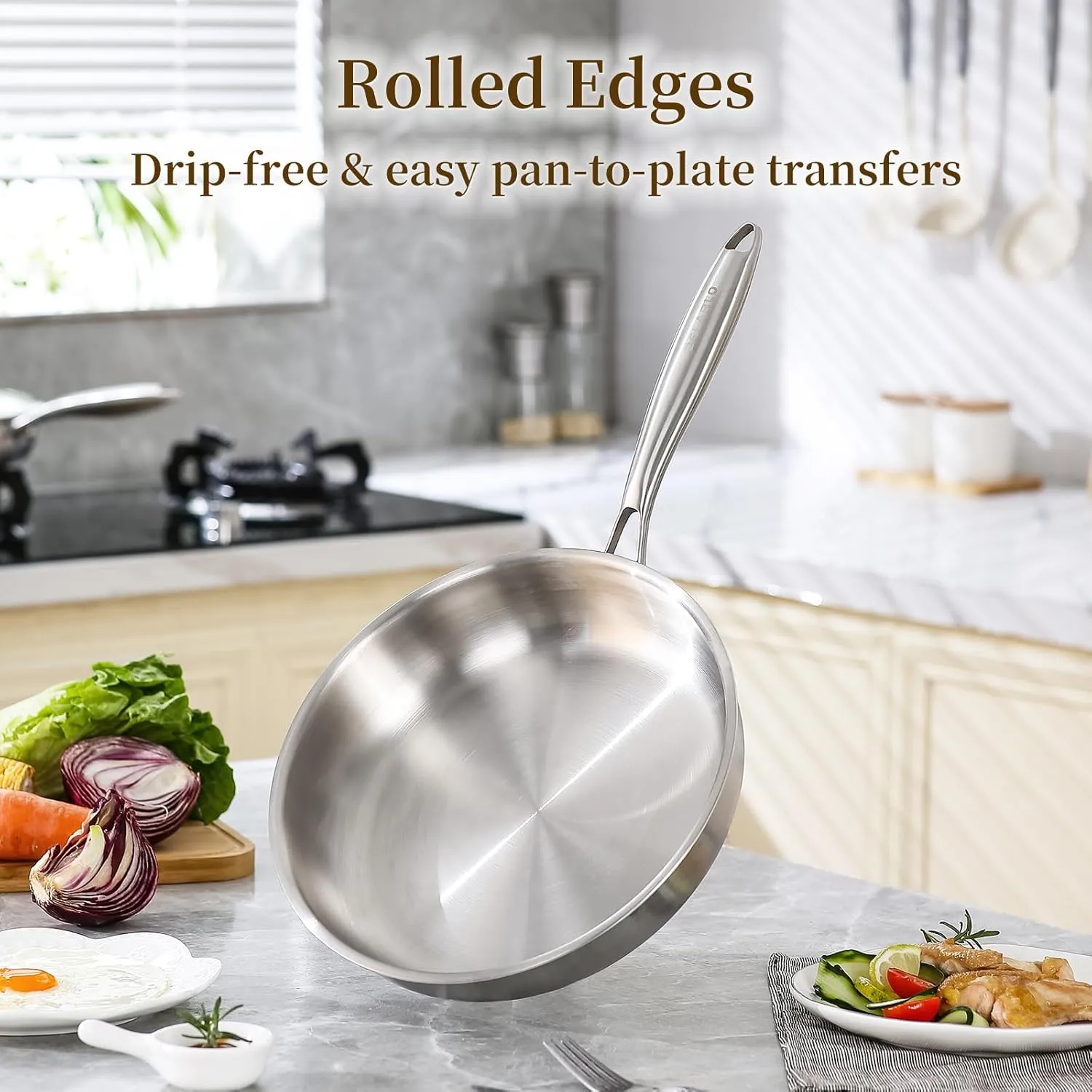 DELARLO Tri-Ply Stainless Steel Pan Set, 9" & 11",Compatible with All Cooktops Up to 600℉, Stainless Steel Frying Pan Set, Durable, Fast Even Heat, Cooking Pans, Kitchen Cookware Set, Skillet Set of 2