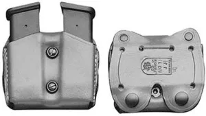 DeSantis Double Magazine Leather Pouch - Pistol Magazine Holder, Double Mag Pouch, Mag Holder 9mm, Compatible with Most Double Stack 9mm/40 Caliber Magazines - Ambidextrous, Black