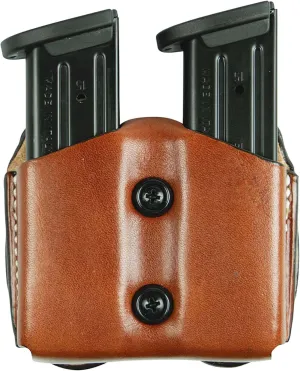 DeSantis Double Magazine Pouch - Pistol Magazine Holder, Double Mag Pouch, Mag Holder 9mm, Leather, Compatible with Most Single Stack 9mm/40 Caliber Magazines - Ambidextrous, Tan