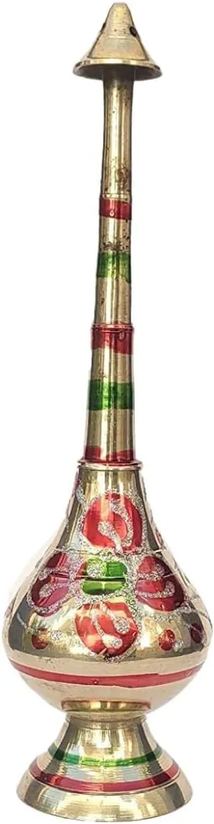 Designer Brass Rose Water Sprinkler, Traditional Gulab Patra, 8 Inches, Gold for PUJA Home Gulab Pash Rose Water Holy Water and Perfume Sprinklers Traditional Rose Water Sprinkler (Pack of 1)