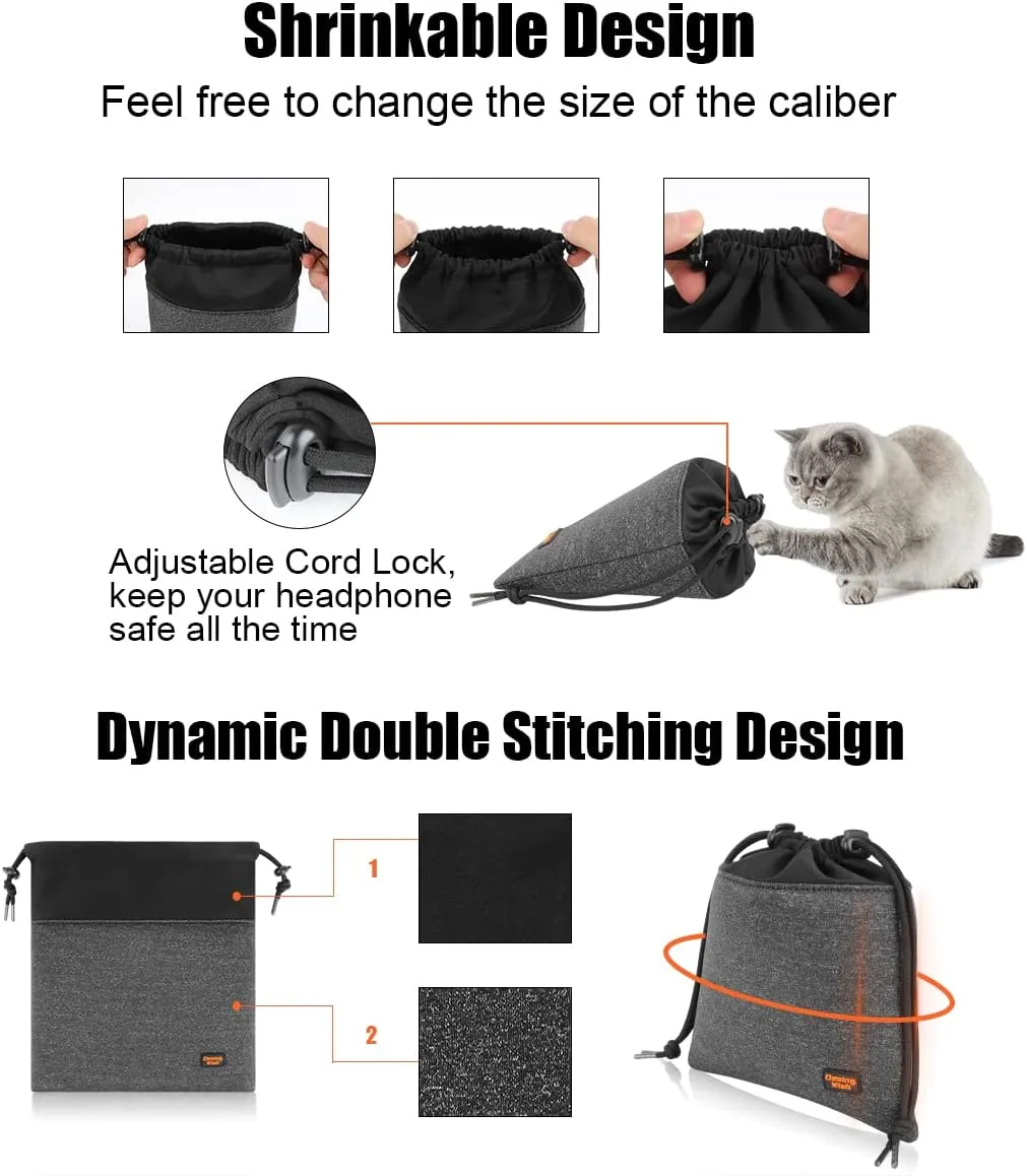 Desing Wish Lightweight Headphone Storage Bag, Portable Headset Carrying Pouch Headphone Case Bag Soft Travel Pouch for Over-Ear Headphones/Gaming Headsets/Neckband Earbuds (Small Grey)