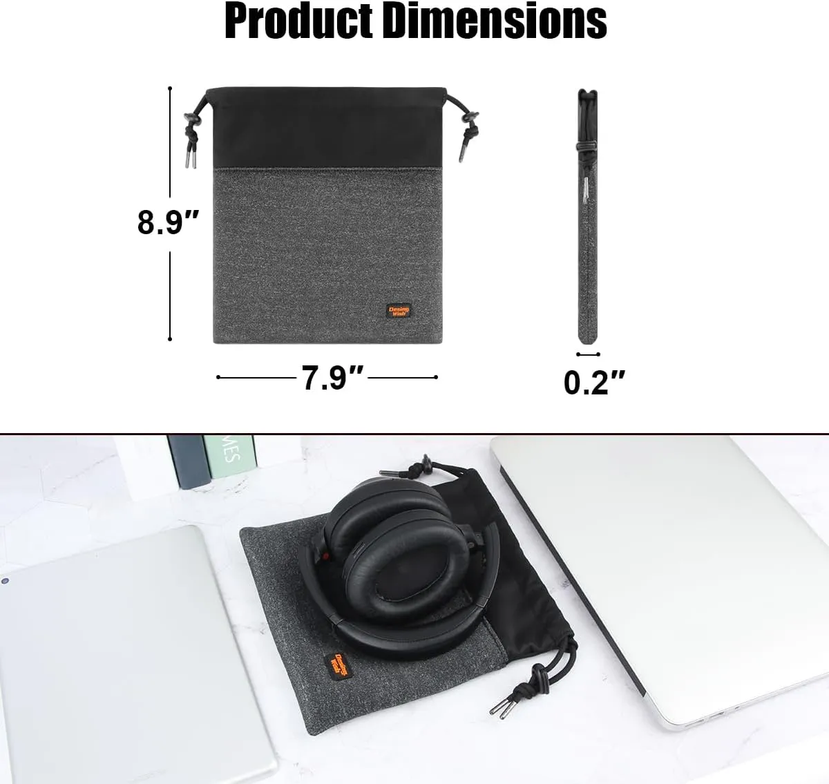 Desing Wish Lightweight Headphone Storage Bag, Portable Headset Carrying Pouch Headphone Case Bag Soft Travel Pouch for Over-Ear Headphones/Gaming Headsets/Neckband Earbuds (Small Grey)