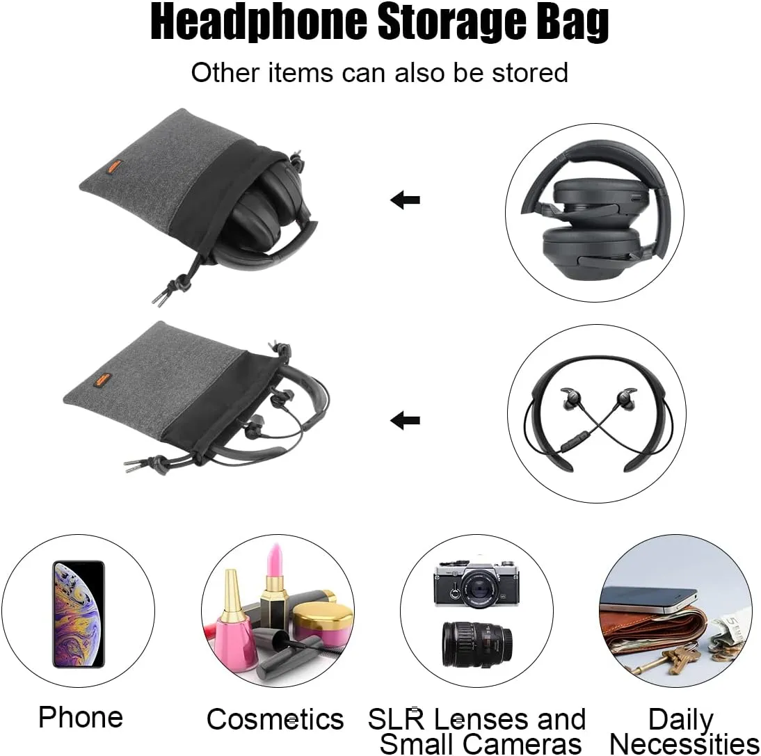 Desing Wish Lightweight Headphone Storage Bag, Portable Headset Carrying Pouch Headphone Case Bag Soft Travel Pouch for Over-Ear Headphones/Gaming Headsets/Neckband Earbuds (Small Grey)