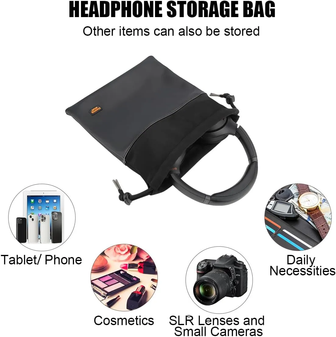 Desing Wish Over-Ear Headphone Storage Bag, Lightweight Headphones Carrying Pouch Travel Headset Case Bag Thicker Fur Lining & Super Soft Leather for Overhead Headphones Gaming Headsets (Large Black)