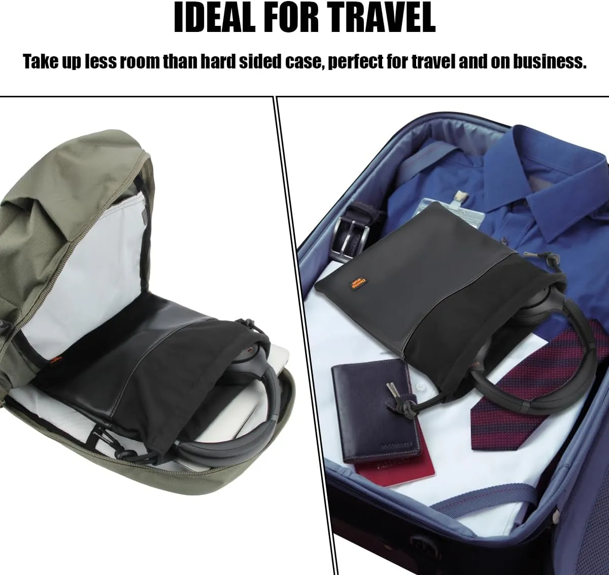 Desing Wish Over-Ear Headphone Storage Bag, Lightweight Headphones Carrying Pouch Travel Headset Case Bag Thicker Fur Lining & Super Soft Leather for Overhead Headphones Gaming Headsets (Large Black)