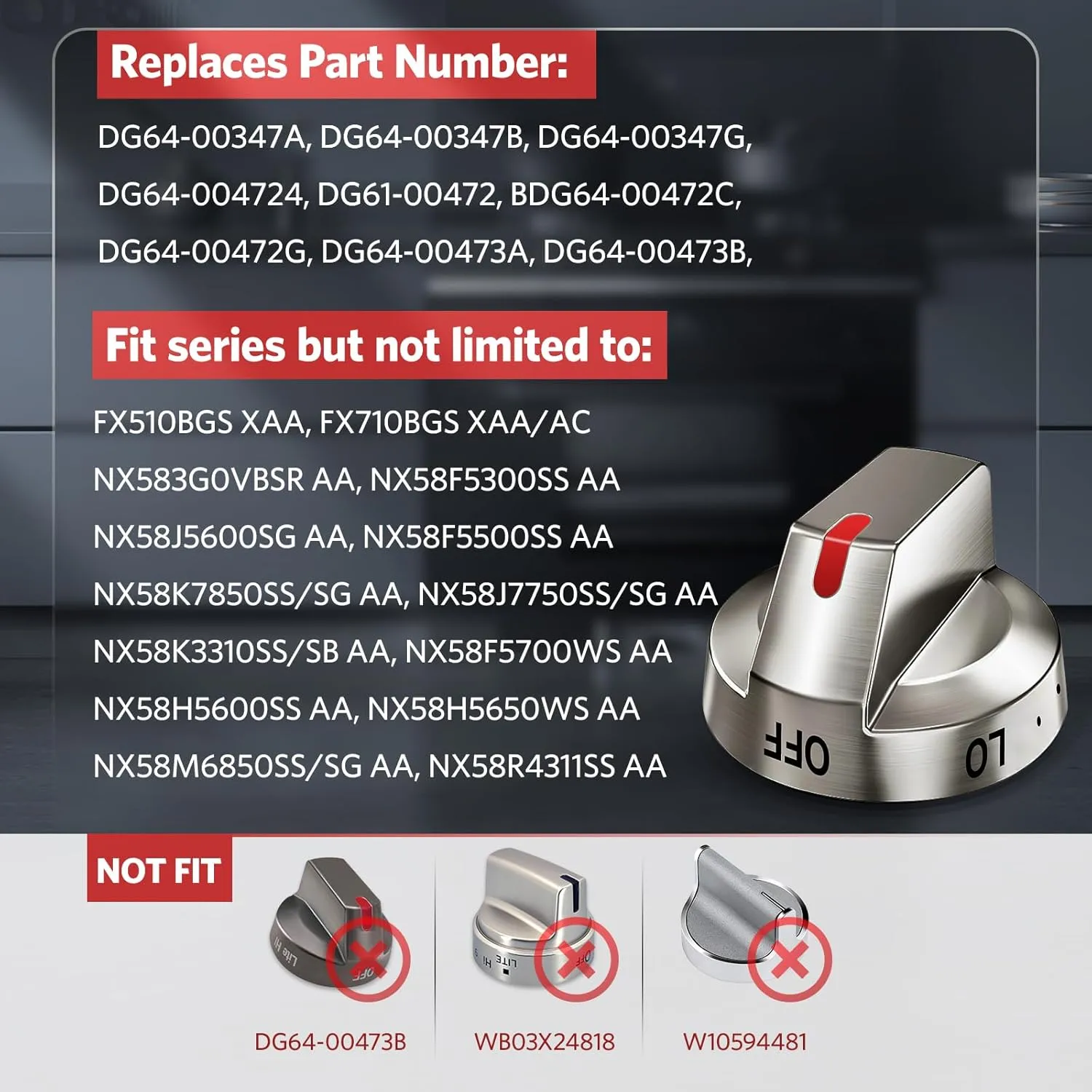 DG64-00473A Upgraded Stove Knob Oven Knobs Replacement Compatible with Samsung Gas Range Oven Stove Part NX58H5600SS NX58H5650WS NX58K7850SS - Top Burner Control Dial Perilla Great Steel 5 Pack