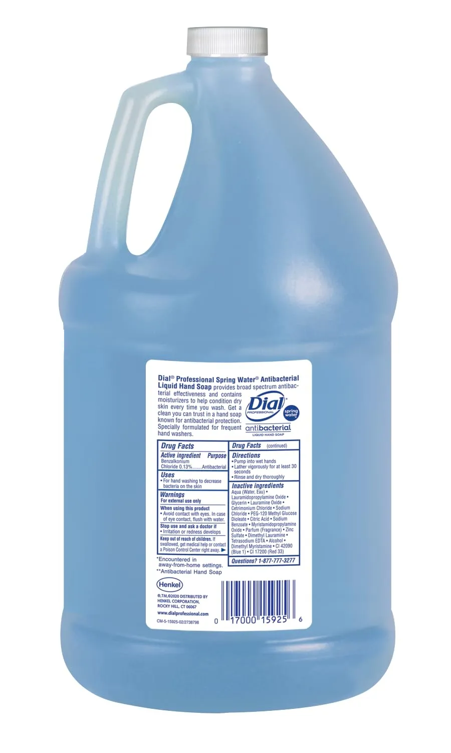 Dial Complete Spring Water Antibacterial Liquid Hand Soap, 1 Gallon Refill Bottle, 128 Fl Oz