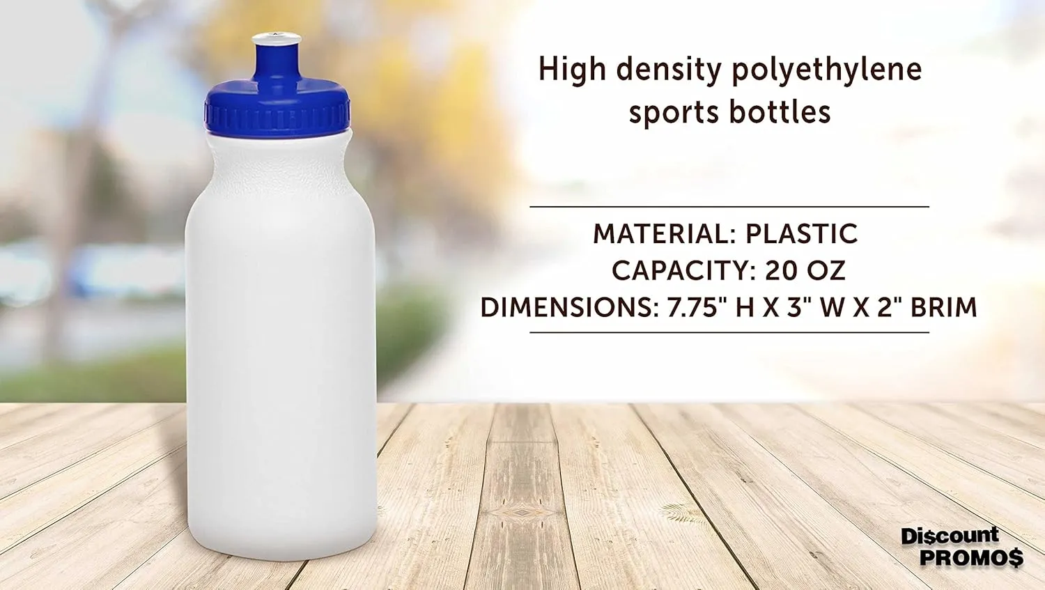 DISCOUNT PROMOS White Water Bottles with Push Cap, 10 pack, 20 oz, Reusable BPA FREE Squeezable Bottles in Bulk, White Blue