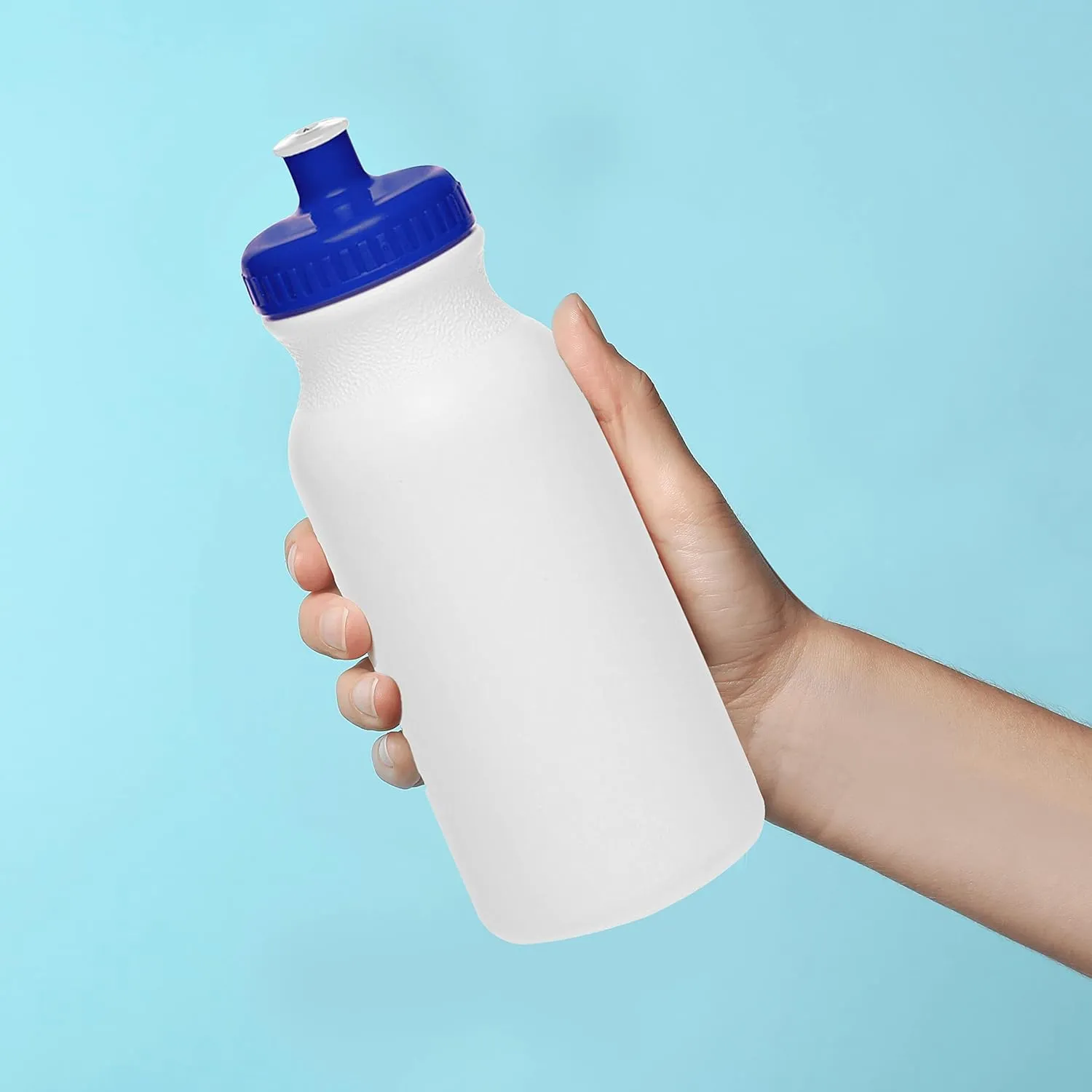 DISCOUNT PROMOS White Water Bottles with Push Cap, 10 pack, 20 oz, Reusable BPA FREE Squeezable Bottles in Bulk, White Blue
