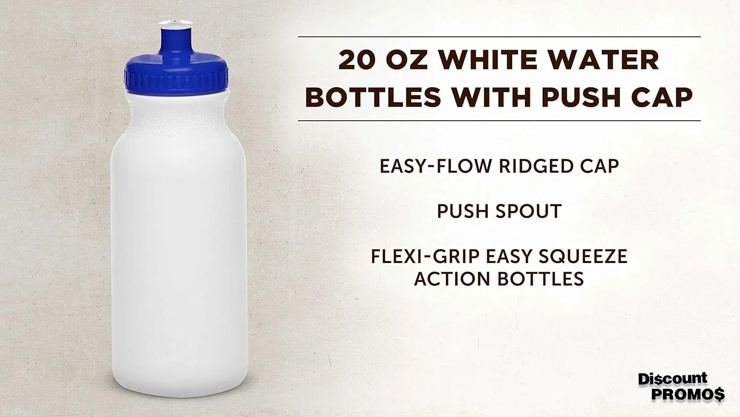 DISCOUNT PROMOS White Water Bottles with Push Cap, 10 pack, 20 oz, Reusable BPA FREE Squeezable Bottles in Bulk, White Blue