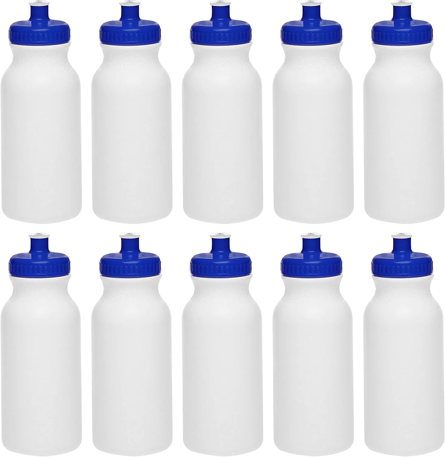 DISCOUNT PROMOS White Water Bottles with Push Cap, 10 pack, 20 oz, Reusable BPA FREE Squeezable Bottles in Bulk, White Blue