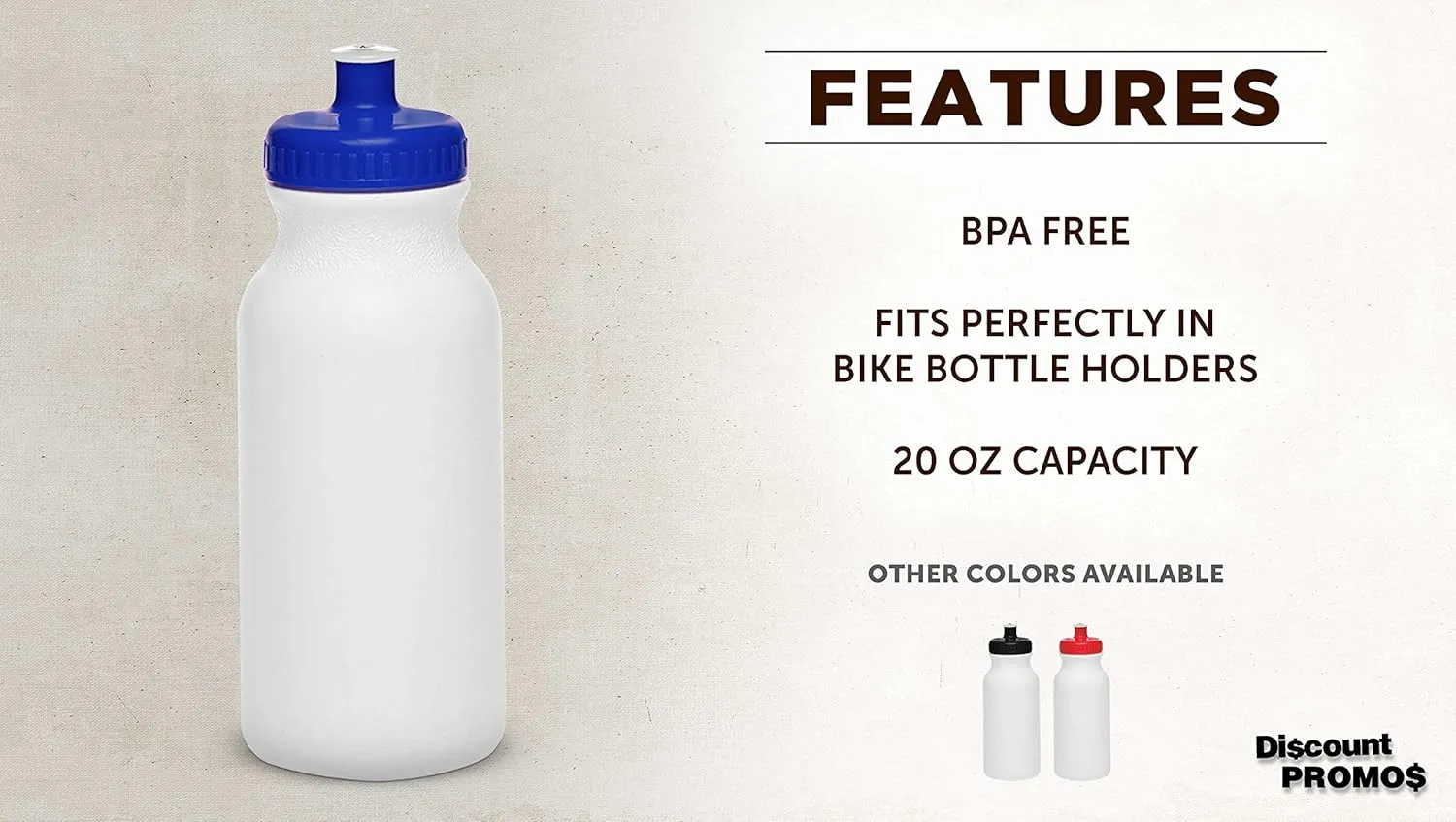 DISCOUNT PROMOS White Water Bottles with Push Cap, 10 pack, 20 oz, Reusable BPA FREE Squeezable Bottles in Bulk, White Blue