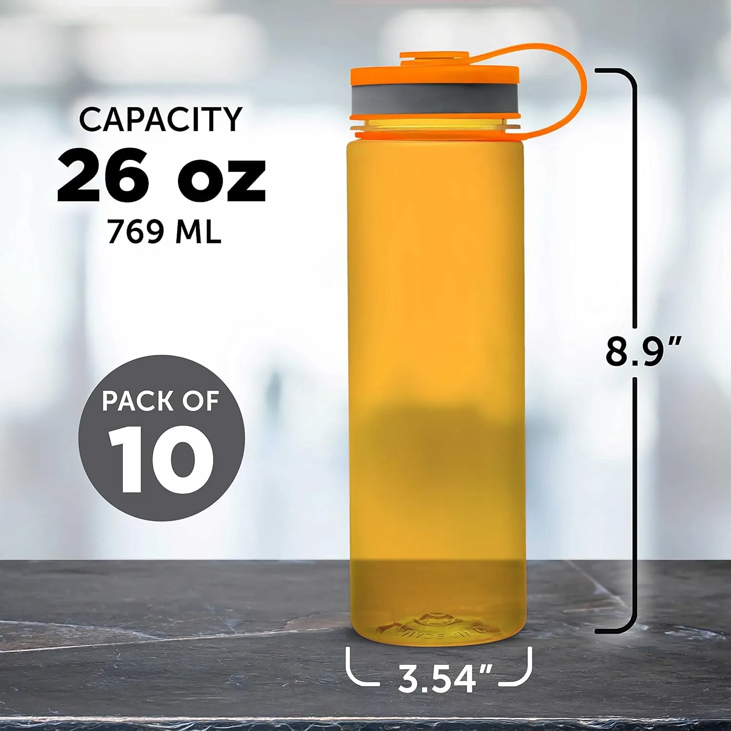 DISCOUNT PROMOS Wide Mouth Water Bottles 26 oz. Set of 10, Bulk Pack - BPA Free, Great for Gym, Camping, Backpacking, School - Orange