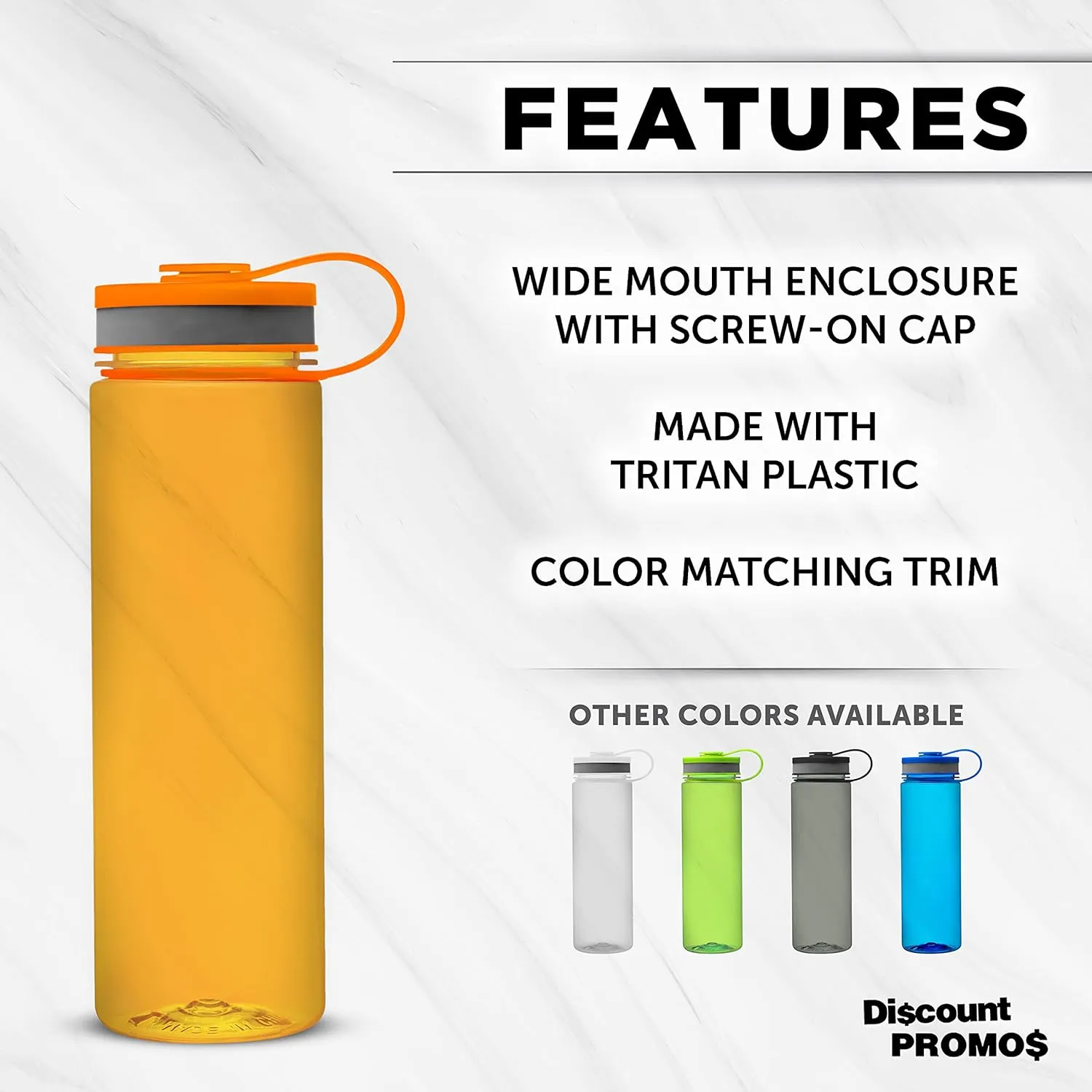 DISCOUNT PROMOS Wide Mouth Water Bottles 26 oz. Set of 10, Bulk Pack - BPA Free, Great for Gym, Camping, Backpacking, School - Orange