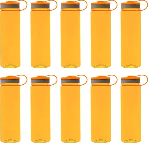 DISCOUNT PROMOS Wide Mouth Water Bottles 26 oz. Set of 10, Bulk Pack - BPA Free, Great for Gym, Camping, Backpacking, School - Orange