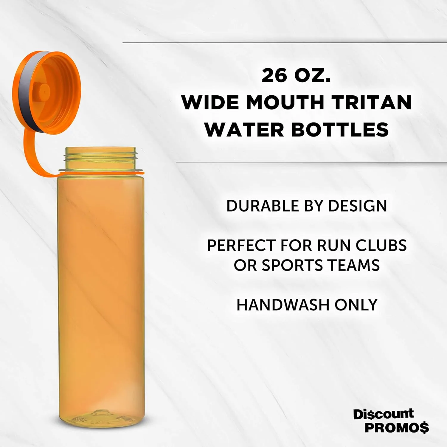 DISCOUNT PROMOS Wide Mouth Water Bottles 26 oz. Set of 10, Bulk Pack - BPA Free, Great for Gym, Camping, Backpacking, School - Orange