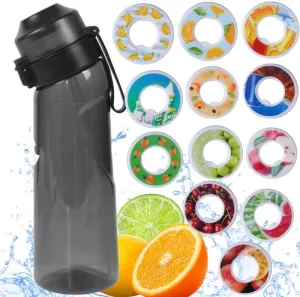 DJPP Air Scent Water Bottle with 7 Flavor Pods 650ML Drinking Water Cup 0% Sugar BPA Free With Straw Sports Water Bottle Suitable for Outdoor(Black Water Bottle   7 Scent Pods in Random)