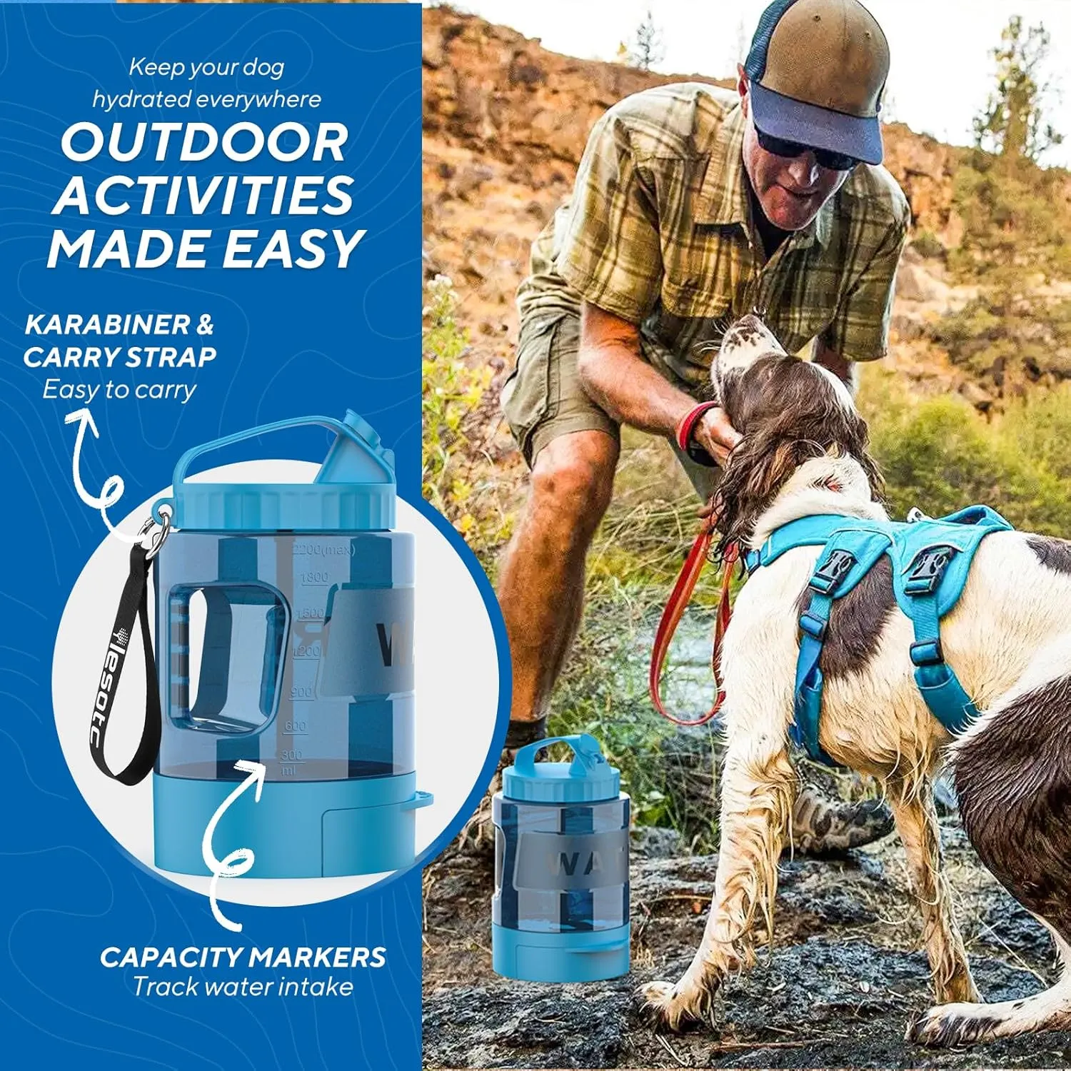Dog Water Bowl Dispenser 77oz, Large Pet Dog Water Bottle Portable with Pull-Out Travel Water Bowl for Dogs, Portable Water Bowl for Dogs on The Go, Camping Essentials Hiking Traveling Accessories