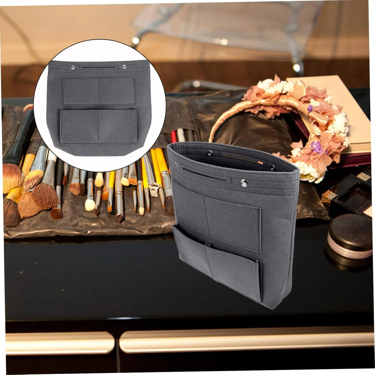DOITOOL Capacity Outdoor Women Simple Versatile Multipurpose for Liner Large Portable Insert Purse Handbag, Grey, 32X31.5X7CM