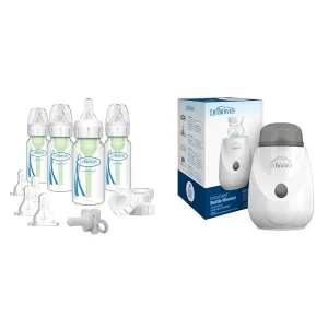 Dr. Brown's Anti-Colic Breast to Bottle Feeding Set with Slow Flow Nipples, Travel Caps, Pacifier and Baby Bottle Warmer Sterilizer
