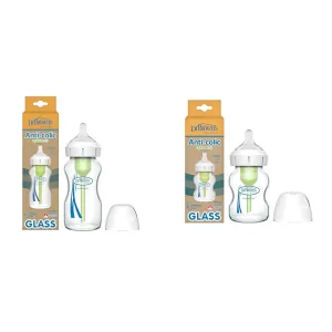 Dr. Brown's Anti-Colic Options  Wide-Neck Glass Baby Bottles, 9 oz & 5 oz with Level 1 Slow Flow Nipples, 2 Pack
