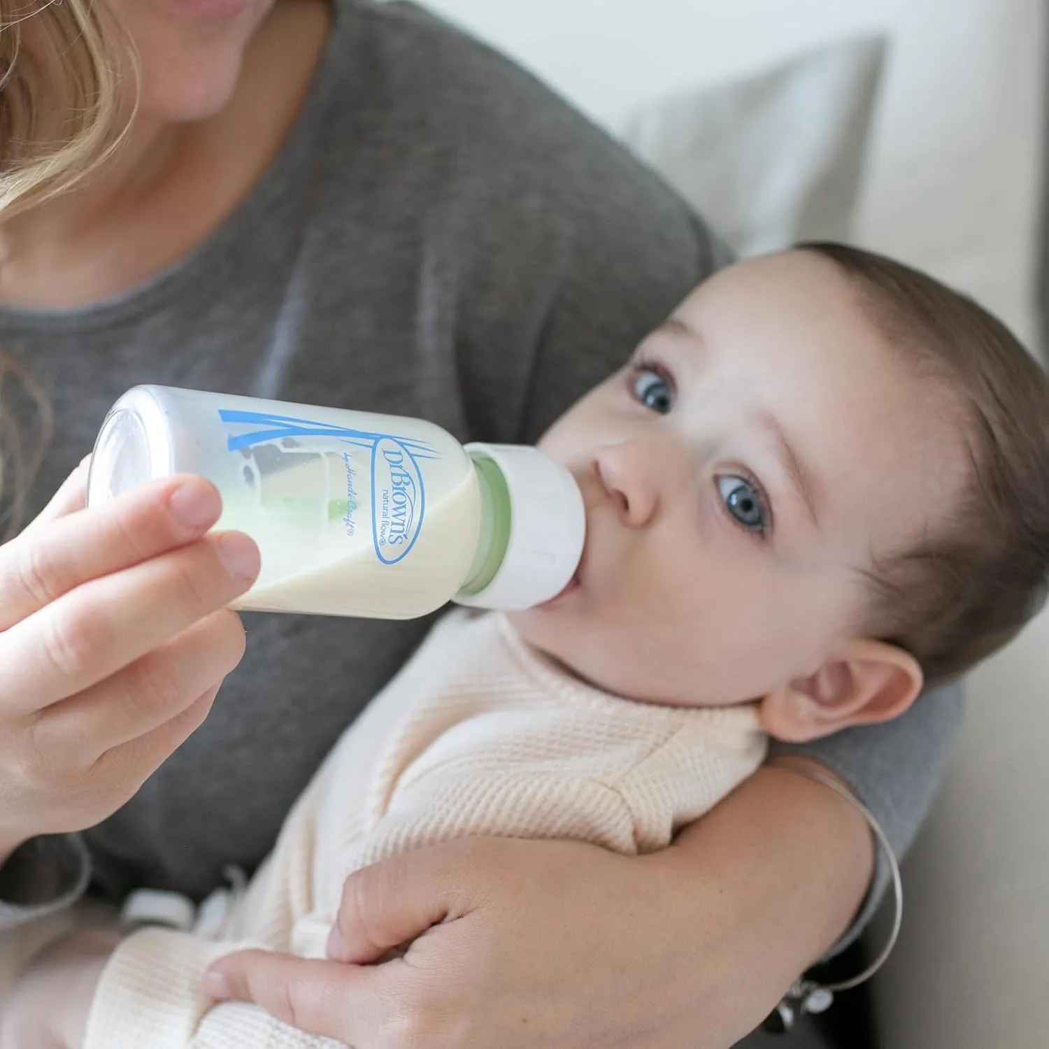 Dr. Brown's Natural Flow Anti-Colic Options  Narrow Glass Baby Bottle 4 oz/120 mL, with Level 1 Slow Flow Nipple, 2 Pack, 0m 