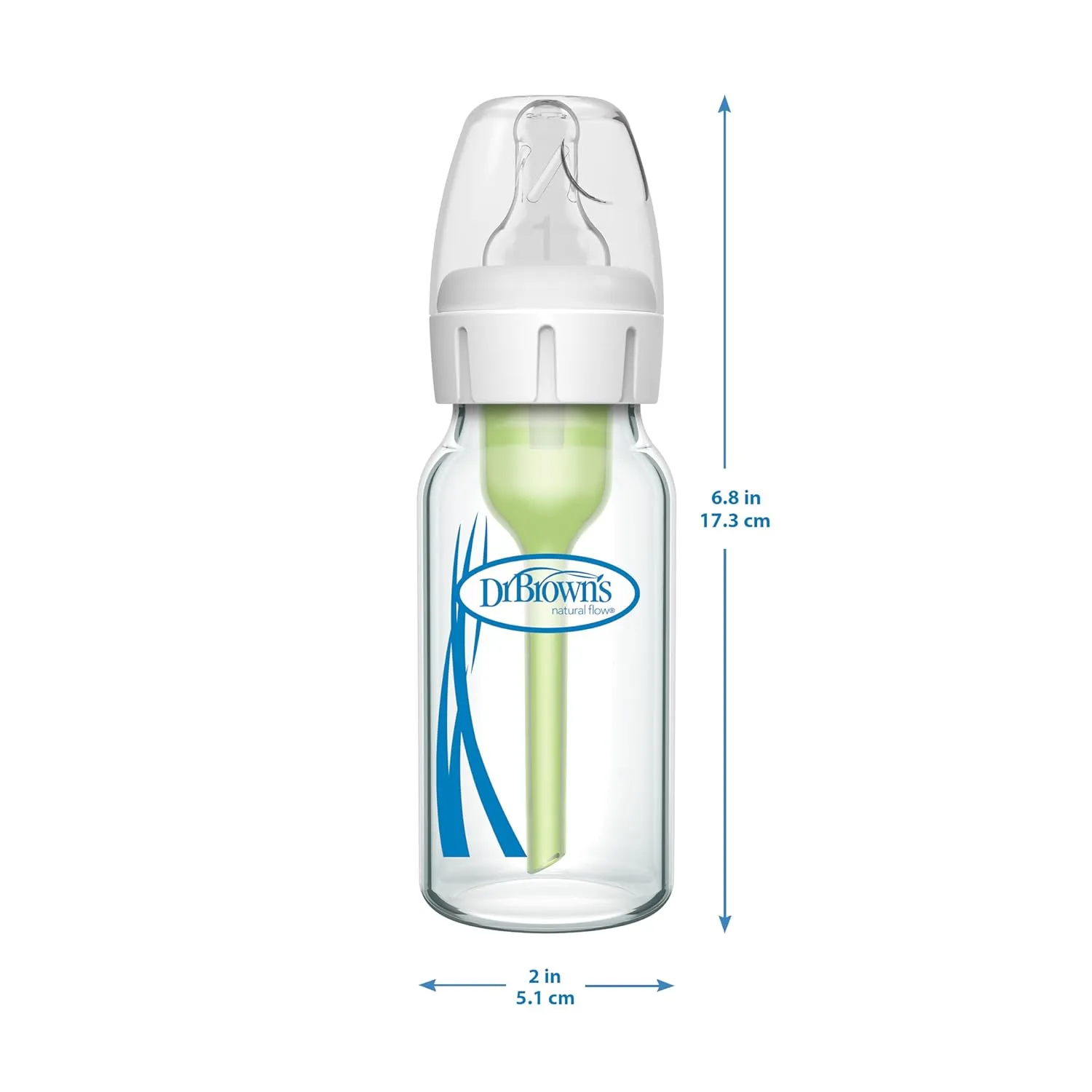 Dr. Brown's Natural Flow Anti-Colic Options  Narrow Glass Baby Bottle 4 oz/120 mL, with Level 1 Slow Flow Nipple, 2 Pack, 0m 