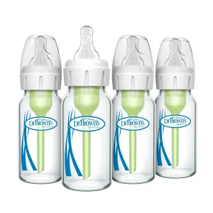 Dr. Brown's Natural Flow Anti-Colic Options  Narrow Glass Baby Bottle 4 oz/120 mL, with Level 1 Slow Flow Nipple, 4 Pack, 0m 