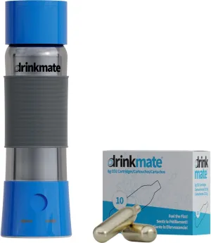 DrinkMate instaFizz Carbonating Water Bottle - Sparkles ANY Drink On the Go - 21oz Stainless Steel, BPA-Free, Wide Mouth, With Insulating Sleeve and Ten 8g CO2 Chargers (Blue)