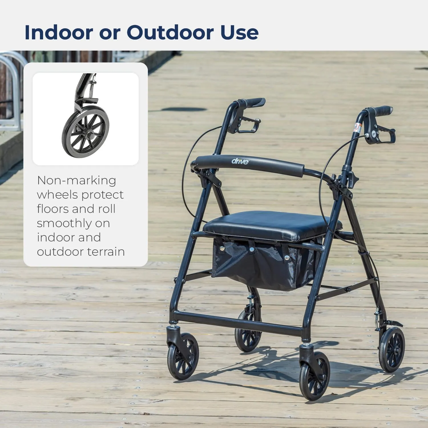 Drive Medical R726BK Foldable Rollator Walker with Seat, Black