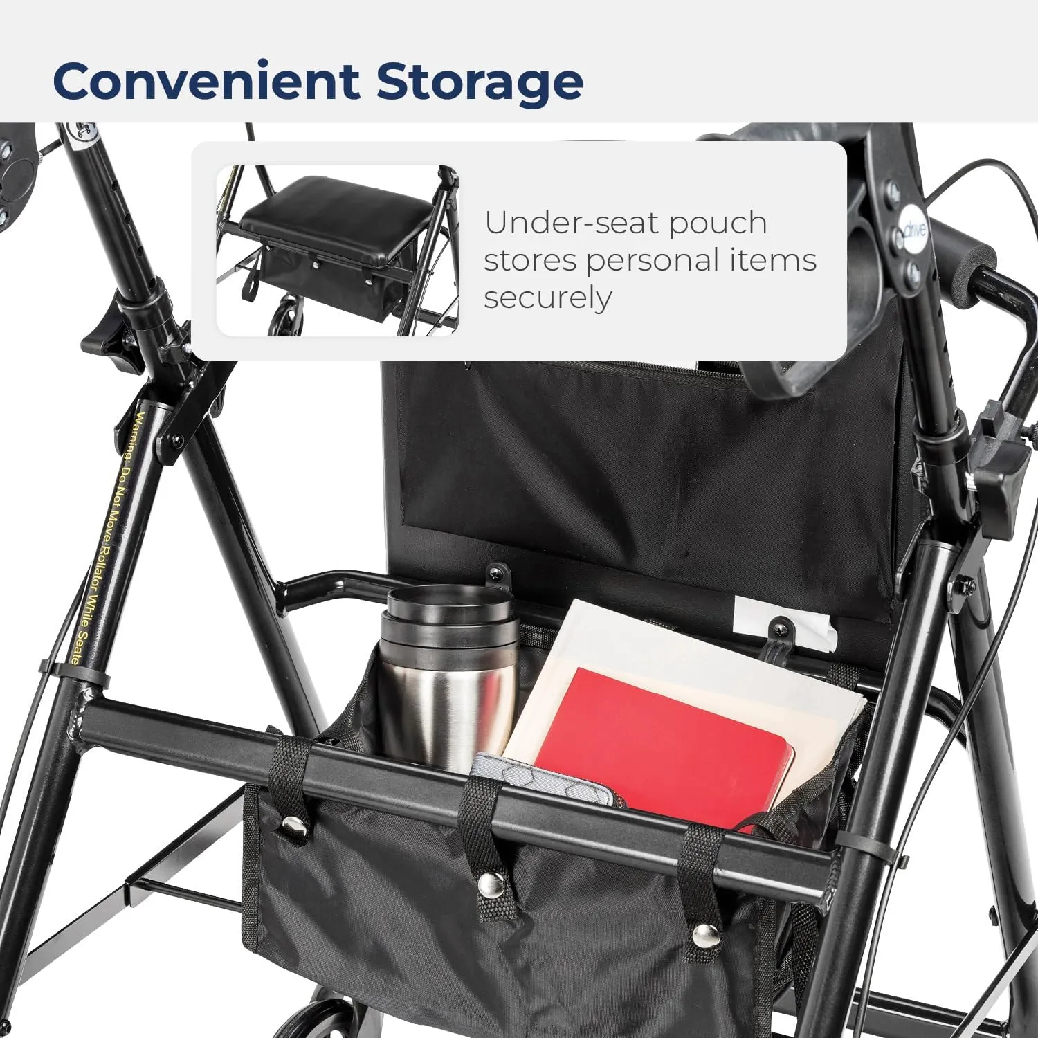 Drive Medical R726BK Foldable Rollator Walker with Seat, Black