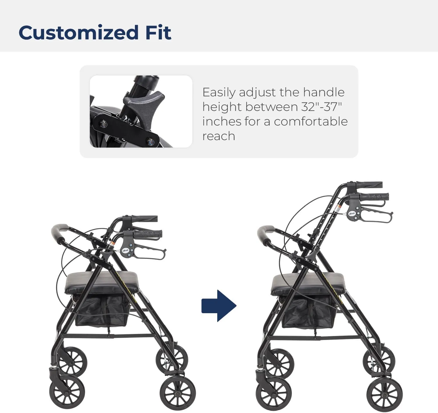 Drive Medical R726BK Foldable Rollator Walker with Seat, Black