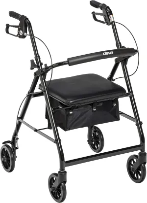 Drive Medical R726BK Foldable Rollator Walker with Seat, Black