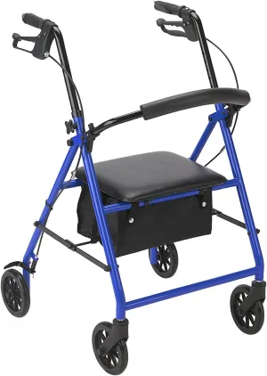 Drive Medical R800BL Foldable Rollator Walker with Seat, Blue