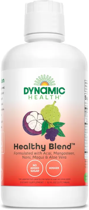 Dynamic Health Healthy Blend with Acai, Mangosteen, Noni, Maqui & Aloe Vera, No Additives, Immune System Support, Antioxidant, Vegan, Gluten Free, Non-GMO, 32 Fl oz