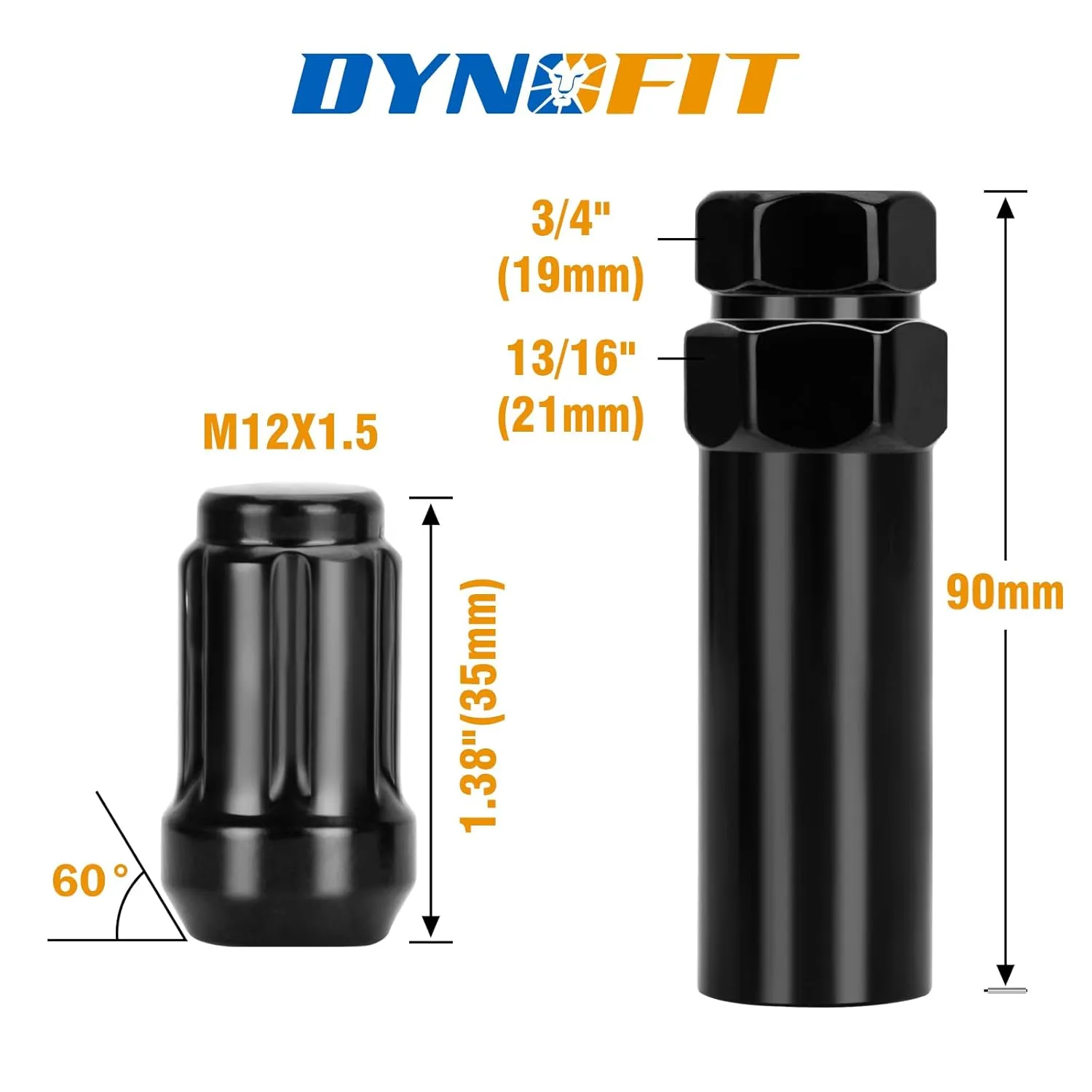 Dynofit 12x1.5 6 Spline Lug Nuts Set, 20pc Black Small Wheel Nut for Hon-da Accord Civic CRV Pilot Odyssey Element,Closed End Aftermarket Tuner Lugnuts with 1 Socket Key fit Impala Escape 5lug