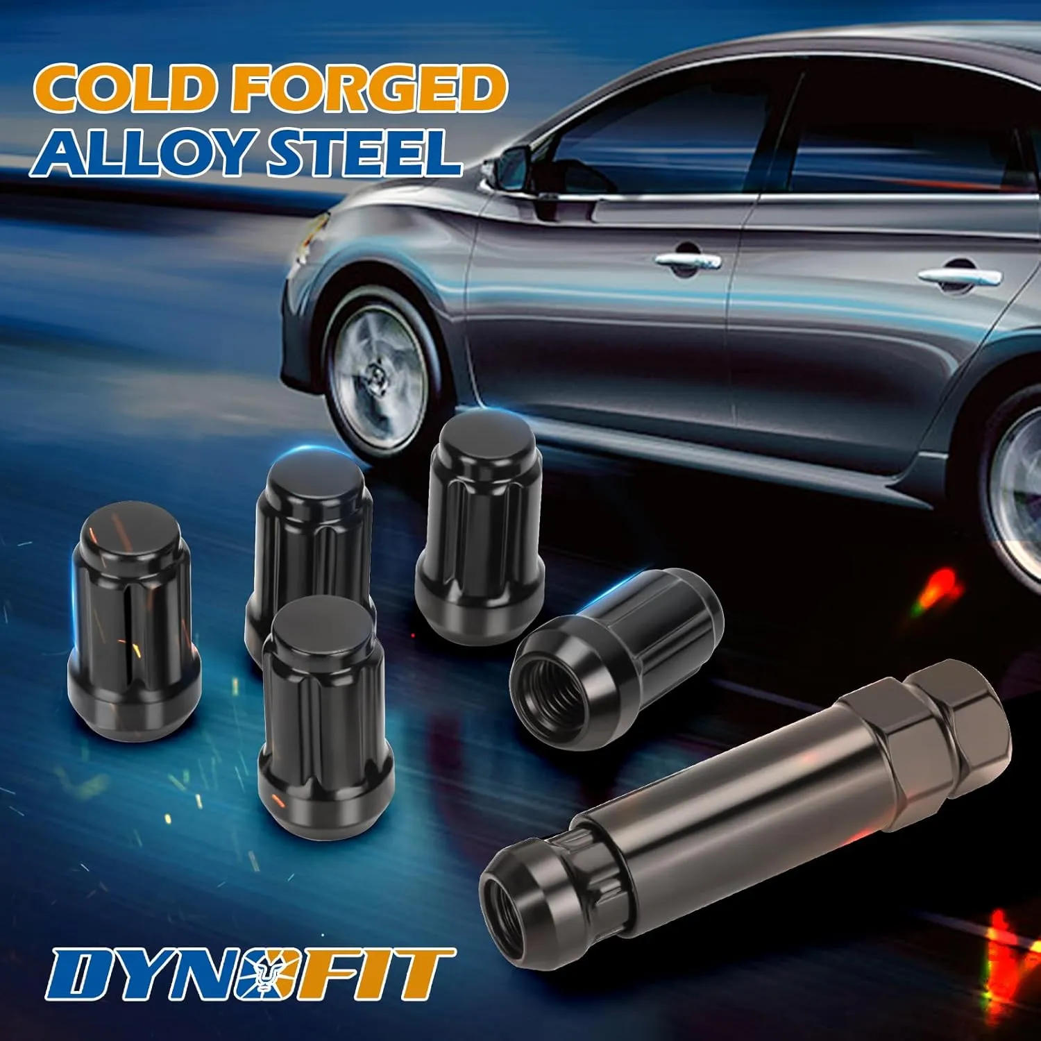 Dynofit 12x1.5 6 Spline Lug Nuts Set, 20pc Black Small Wheel Nut for Hon-da Accord Civic CRV Pilot Odyssey Element,Closed End Aftermarket Tuner Lugnuts with 1 Socket Key fit Impala Escape 5lug