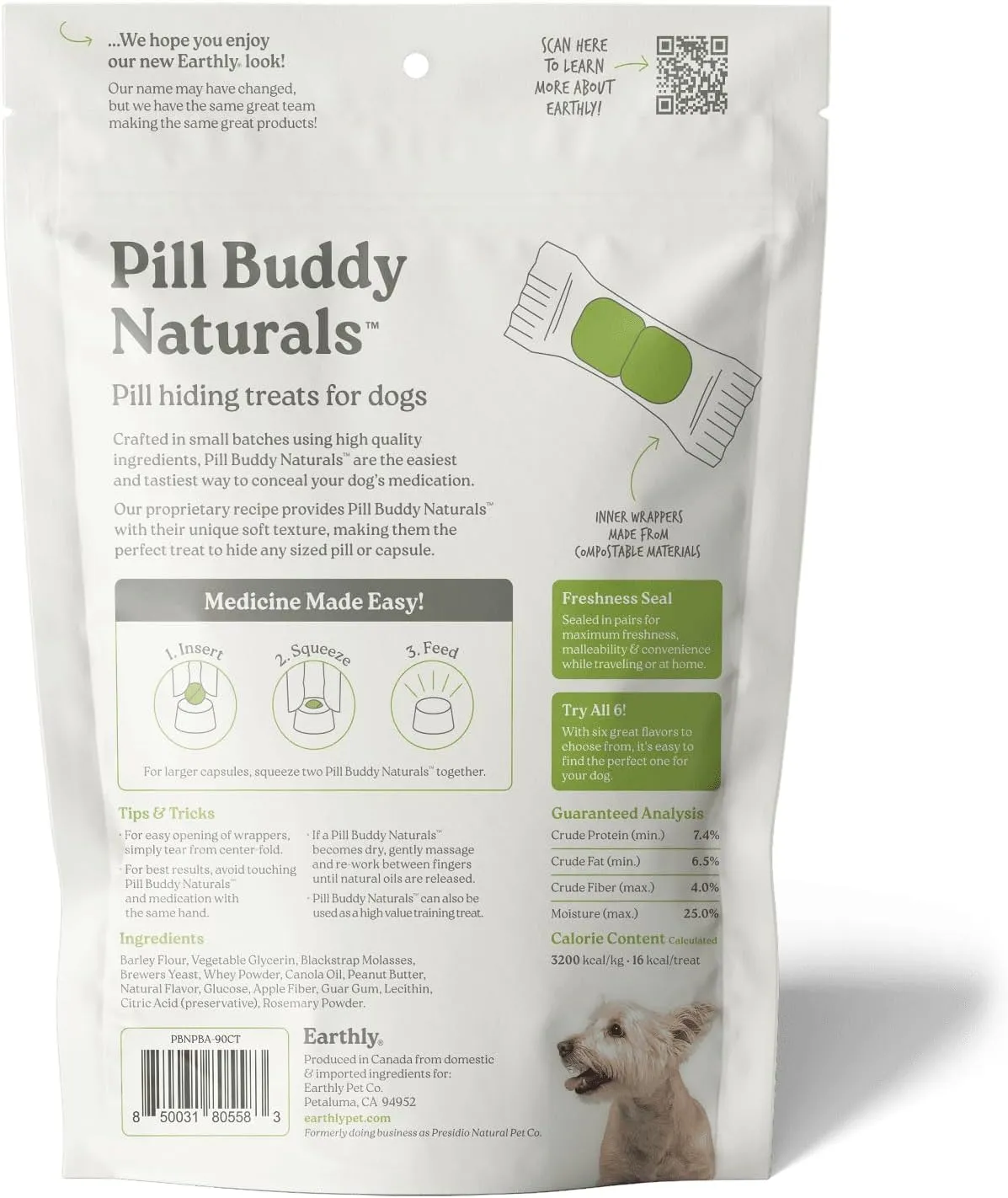 Earthly Pill Buddy Naturals - PB & Apple Recipe Pill Hiding Treats for Dogs - Make A Perfect Pill Concealing Pocket Or Pouch for Any Size Medication - 90 Servings